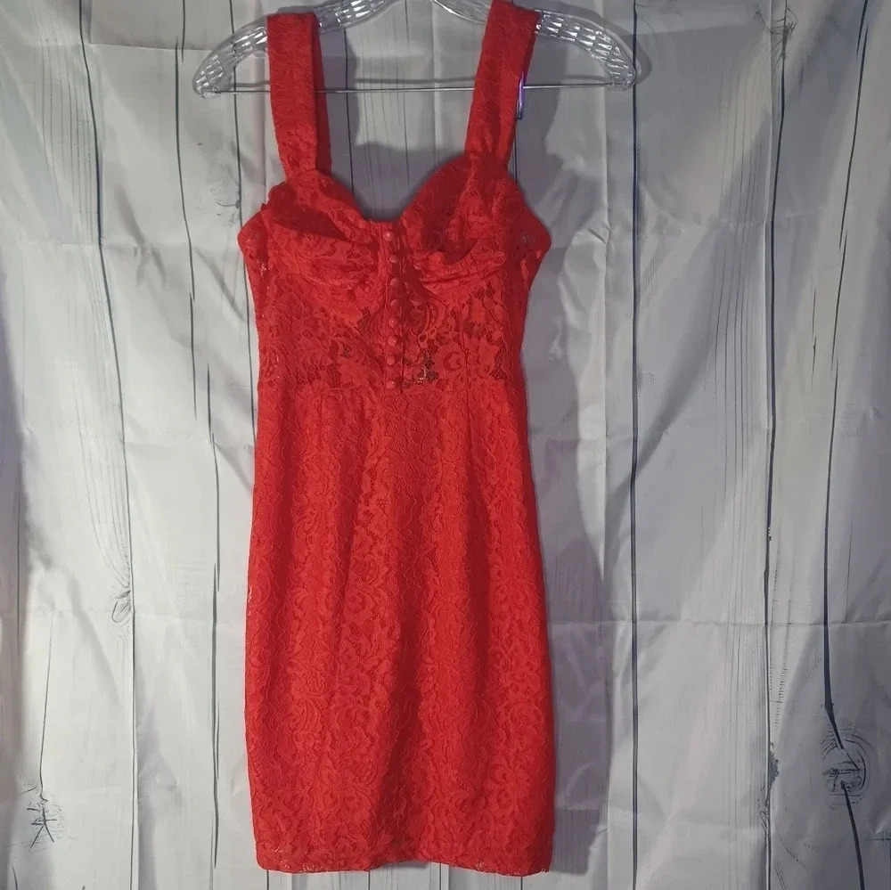 Boohoo coquette romantic mini red lace sweetheart neckline dress NWT